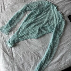 Oh Polly Baby blue rhinestone Mesh Long Sleeve Bodysuit